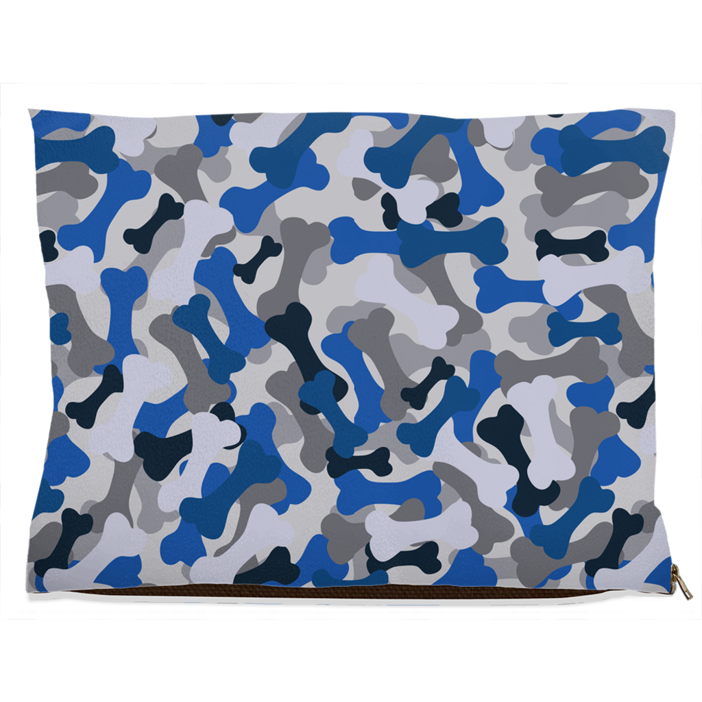Bone Camo Blue Dog Bed