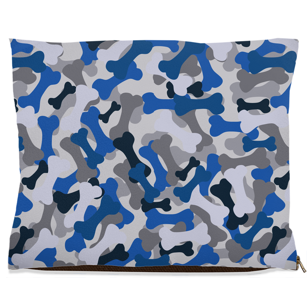 Bone Camo Blue Dog Bed