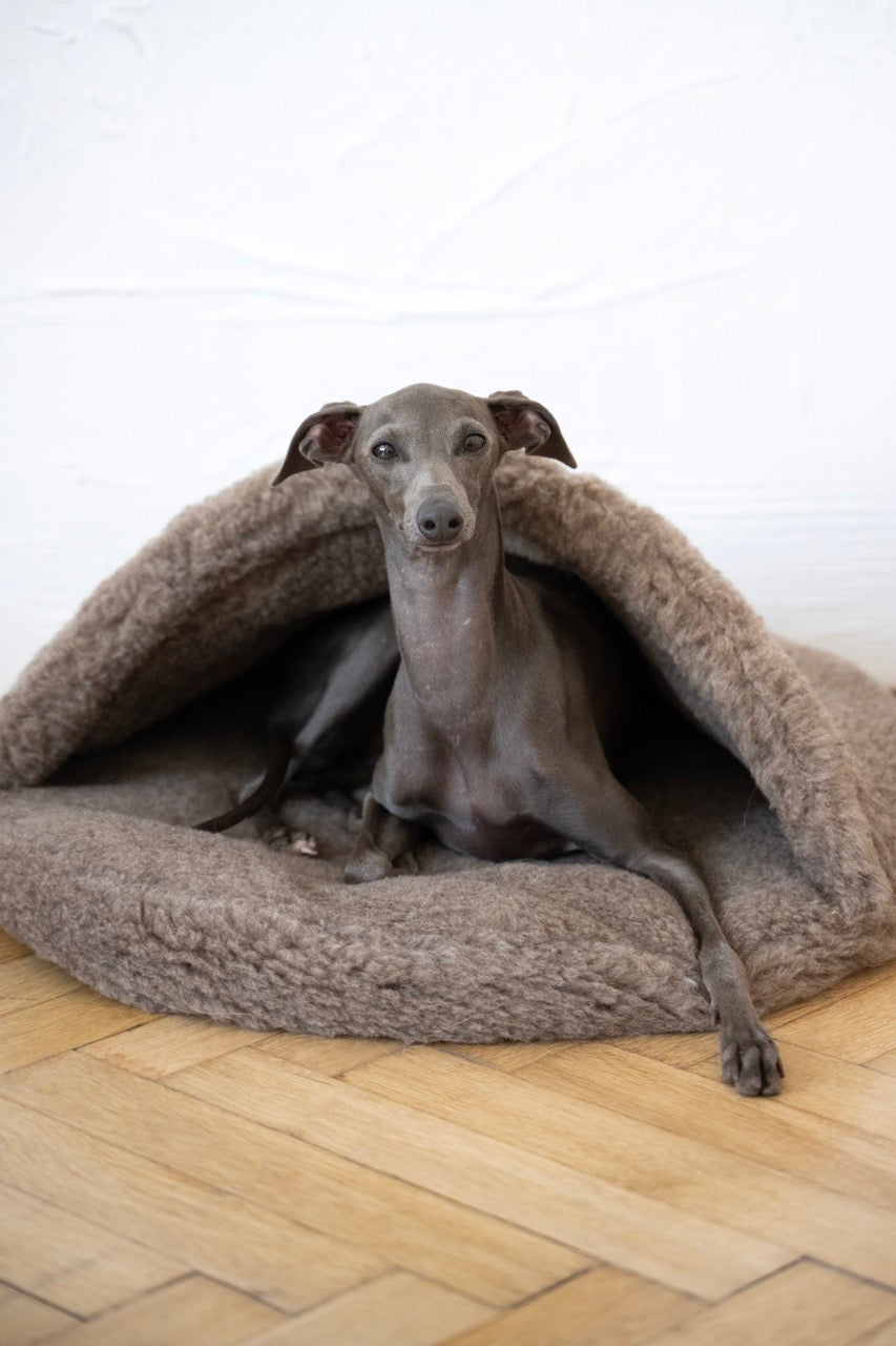 Natural Wool Dog Bed & Cave - Beige