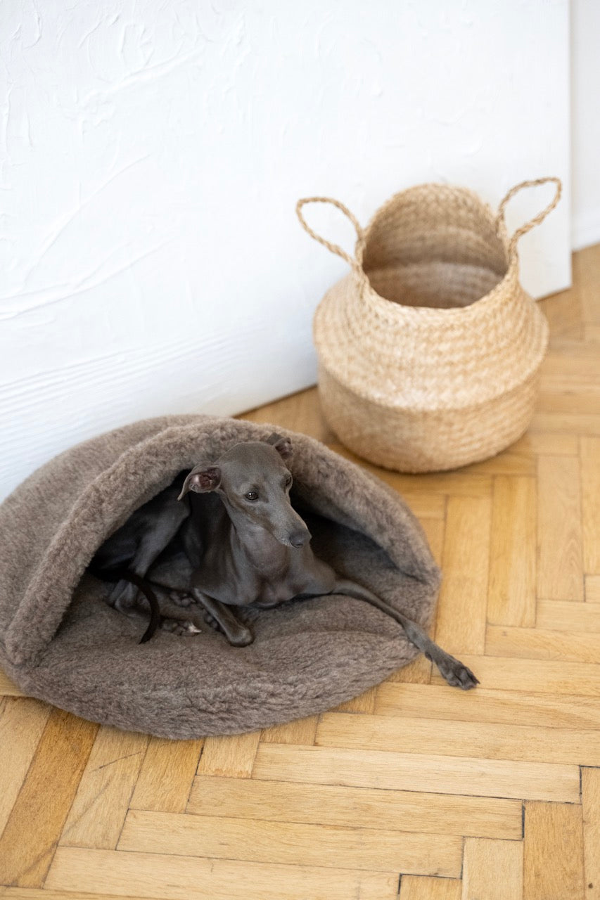 Natural Wool Dog Bed & Cave - Beige