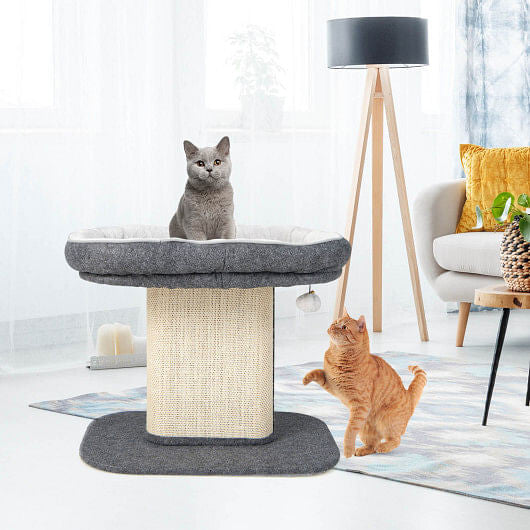 Modern Cat Tree Tower with Large Plush Perch and Sisal Scratching Plate-Beige