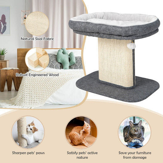 Modern Cat Tree Tower with Large Plush Perch and Sisal Scratching Plate-Beige