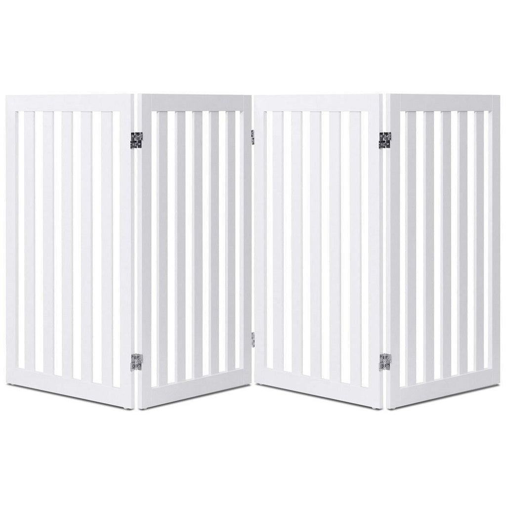 Folding 4-Panel Dog Gate Pet Fence in White Wood Finish