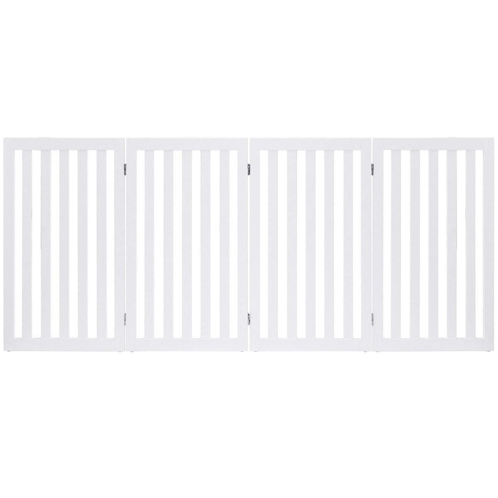 Folding 4-Panel Dog Gate Pet Fence in White Wood Finish