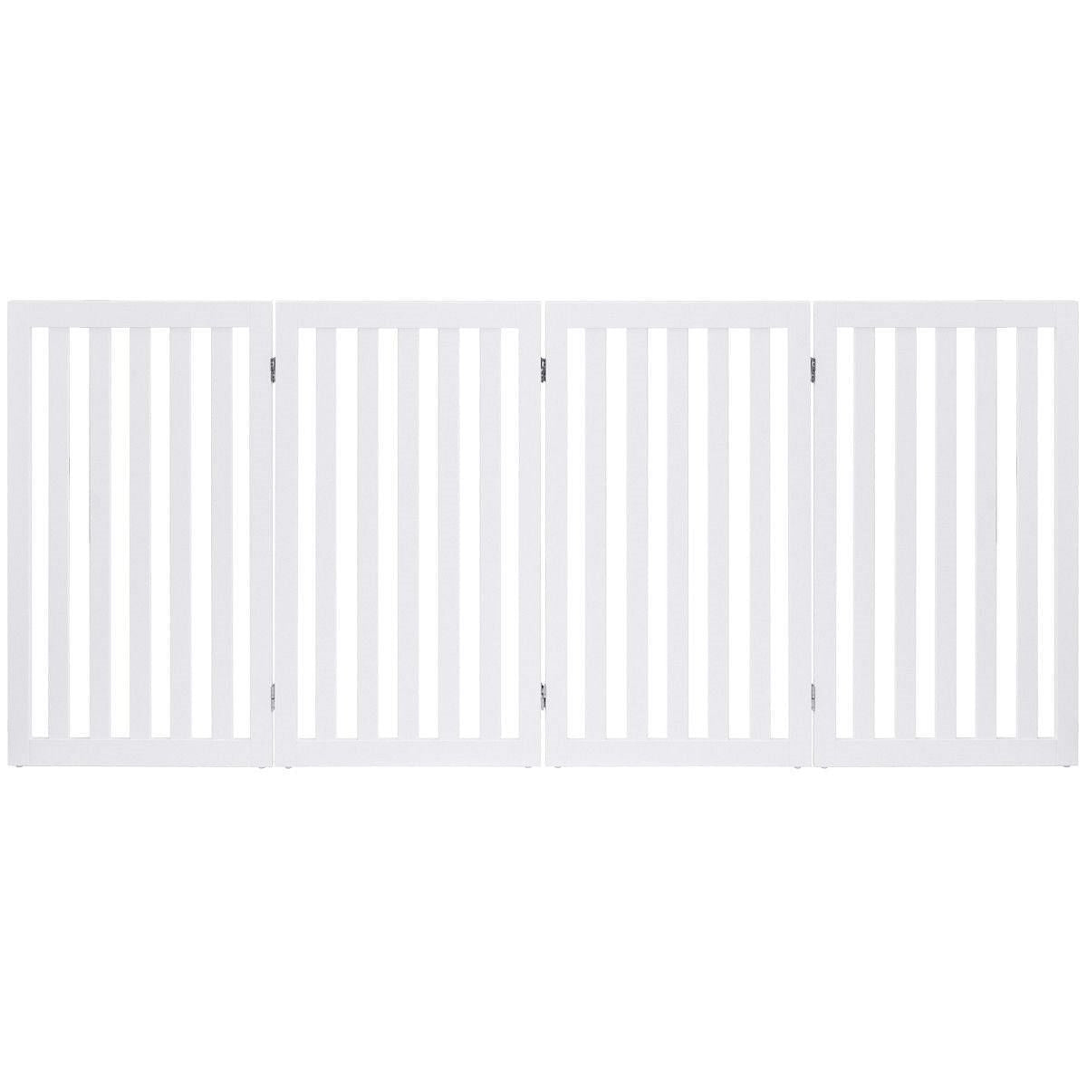 Folding 4-Panel Dog Gate Pet Fence in White Wood Finish