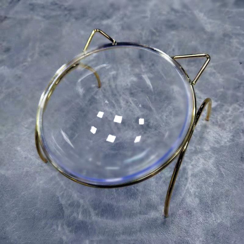 Sparkling Glass Cat Bowl With Elevated Metal Rack - Stylish And Functional Pet Feeder